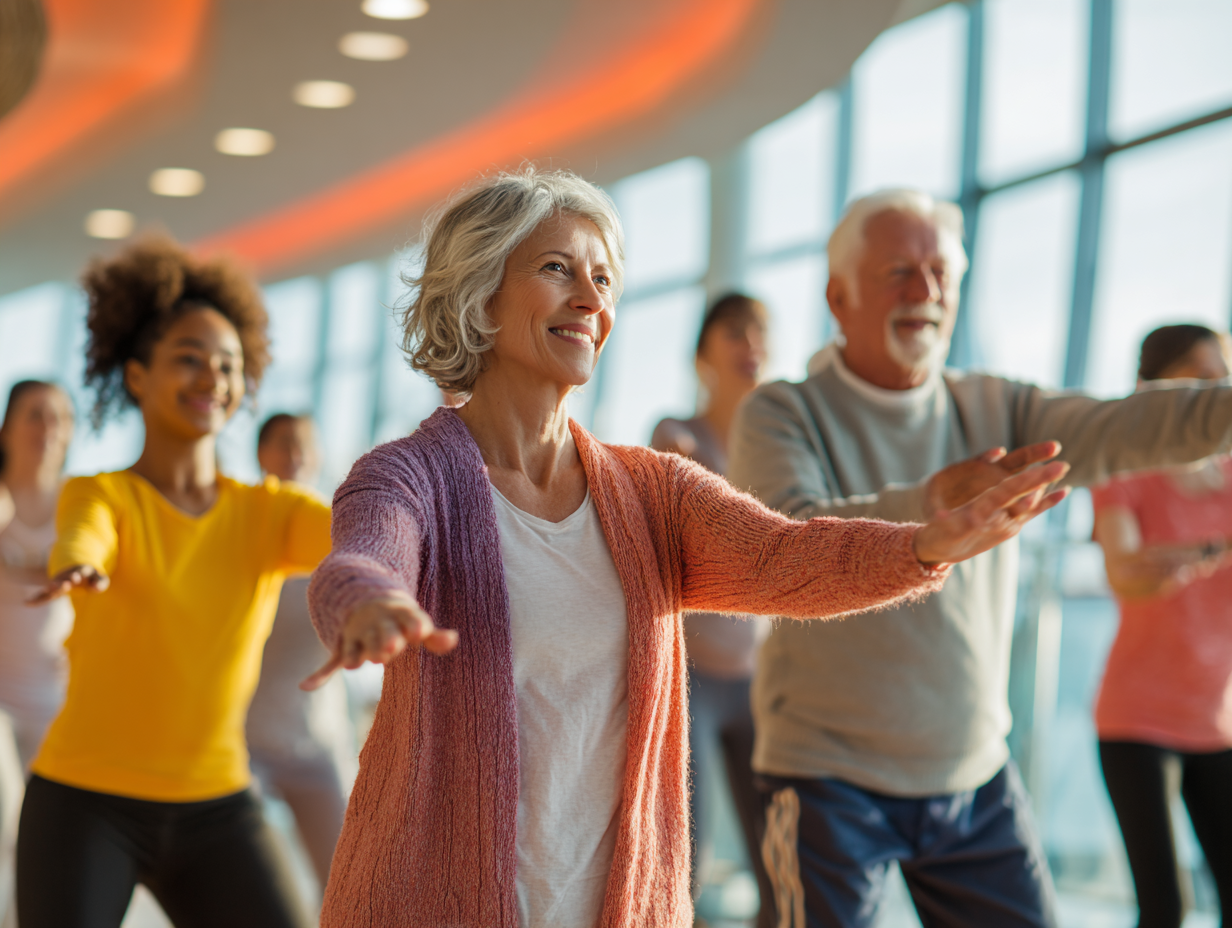 Активні люди різного віку під час тренування